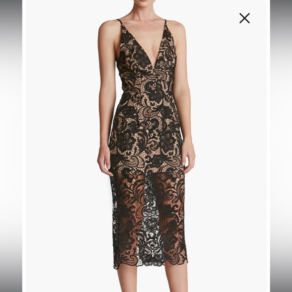 Dress the Population - Marie - Black Lace Midi Dress